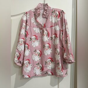 Pink Santa Print Women's Blouse
